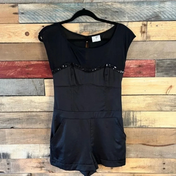 Free People Black Sequin and‎ Mesh Romper - Picture 1 of 16